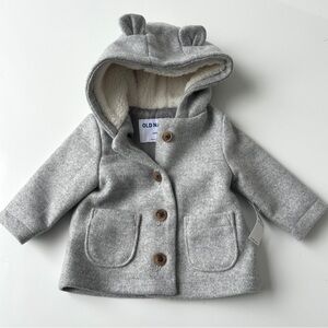 NWT Old Navy Gray Baby Girl Animal Ear Hooded Pockets Button Up Jacket Coat 3-6M